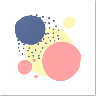 Art circles and dots pattern - yellow, pink and dark blue Posters and Art